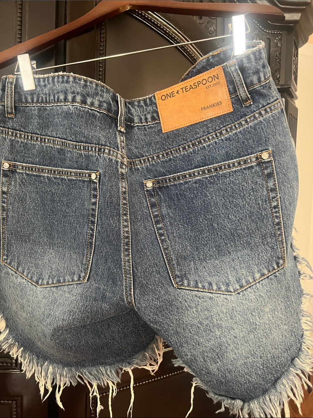One Teaspoon Frankies Frayed Hem Distressed Denim Shorts - Blue - Picture 4 of 5